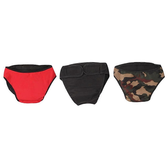 3pcs Reusable Dog Diapers Sanitary Pants for Pets Comfortable Easy to Wear Black Red Camouflage for Physiological Care Cleanliness