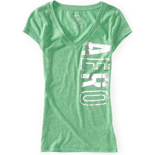 Camiseta gráfica Aeropostale para mujer Escote en V Vertical SS verde pequeña