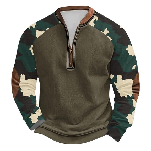 guisaled Hunting Camo Sweatshirts Men Long Sleeve Half Zip Up Crewneck Sweatshirt Fall Winter Casual Fashion Camouflage Pullover Tops