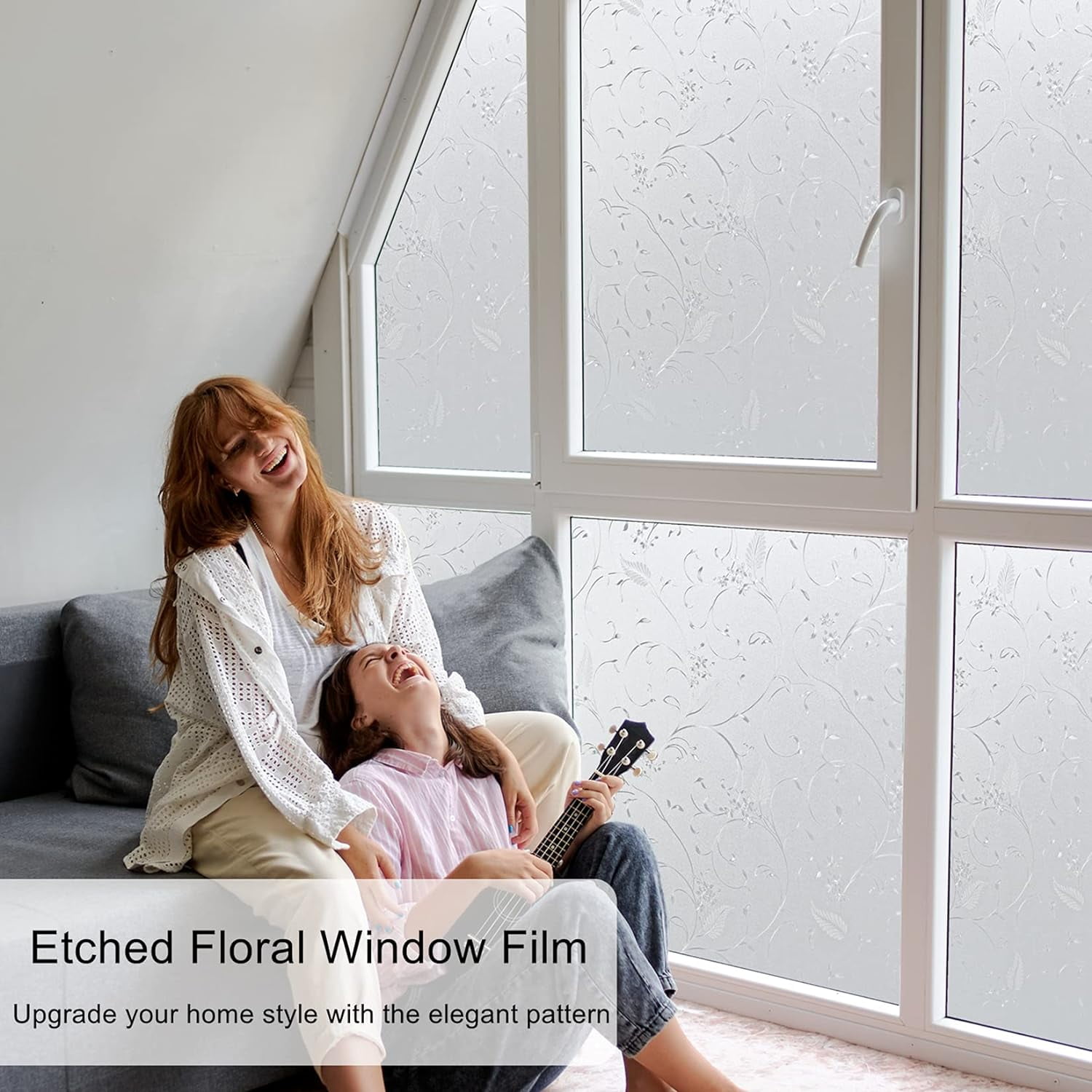 BSHAPPLUS® 17.7"x78.7" Flower Window Privacy Film,Floral Glass Window Film,Frosted Window Sticker,3D Window Decals Non Adhesive for Bathroom Living Room Office