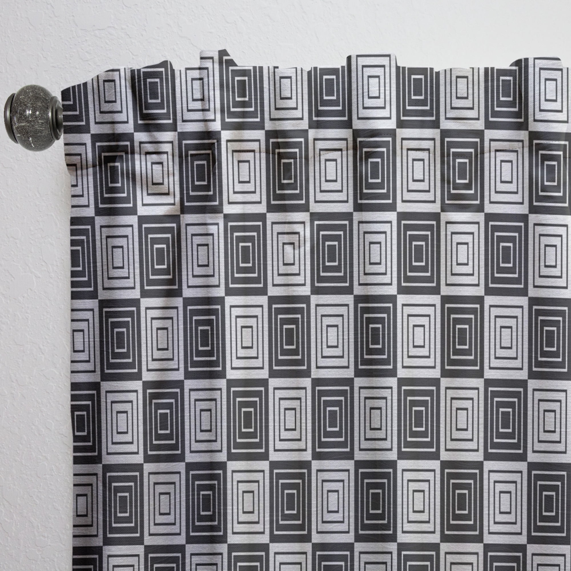 Designart 'Black and White Geometric Pattern XI' Mid-Century Modern Curtain Panel