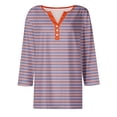 thumbnail image 4 of Womens Tops 3/4 Sleeve Henley Striped Button Down Shirts Three Quarter Length Summer T Shirts Women's Blouses, 4 of 5