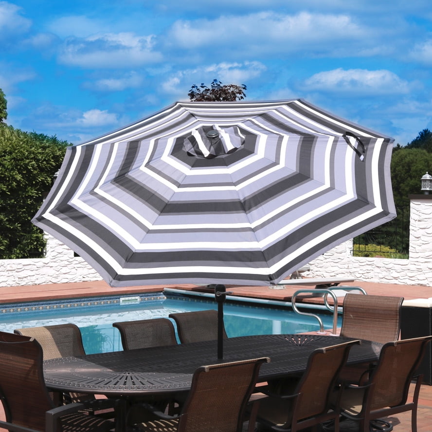 Sunnydaze 9 Foot Outdoor Patio Umbrella With Push Button Tilt Crank Aluminum Awning Stripe Walmart Com Walmart Com