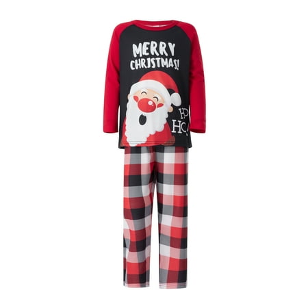 

Vera Natura Christmas Family Matching Pajamas Adult Kids Santa Print Tops and Casual Plaid Pants Sleepwear