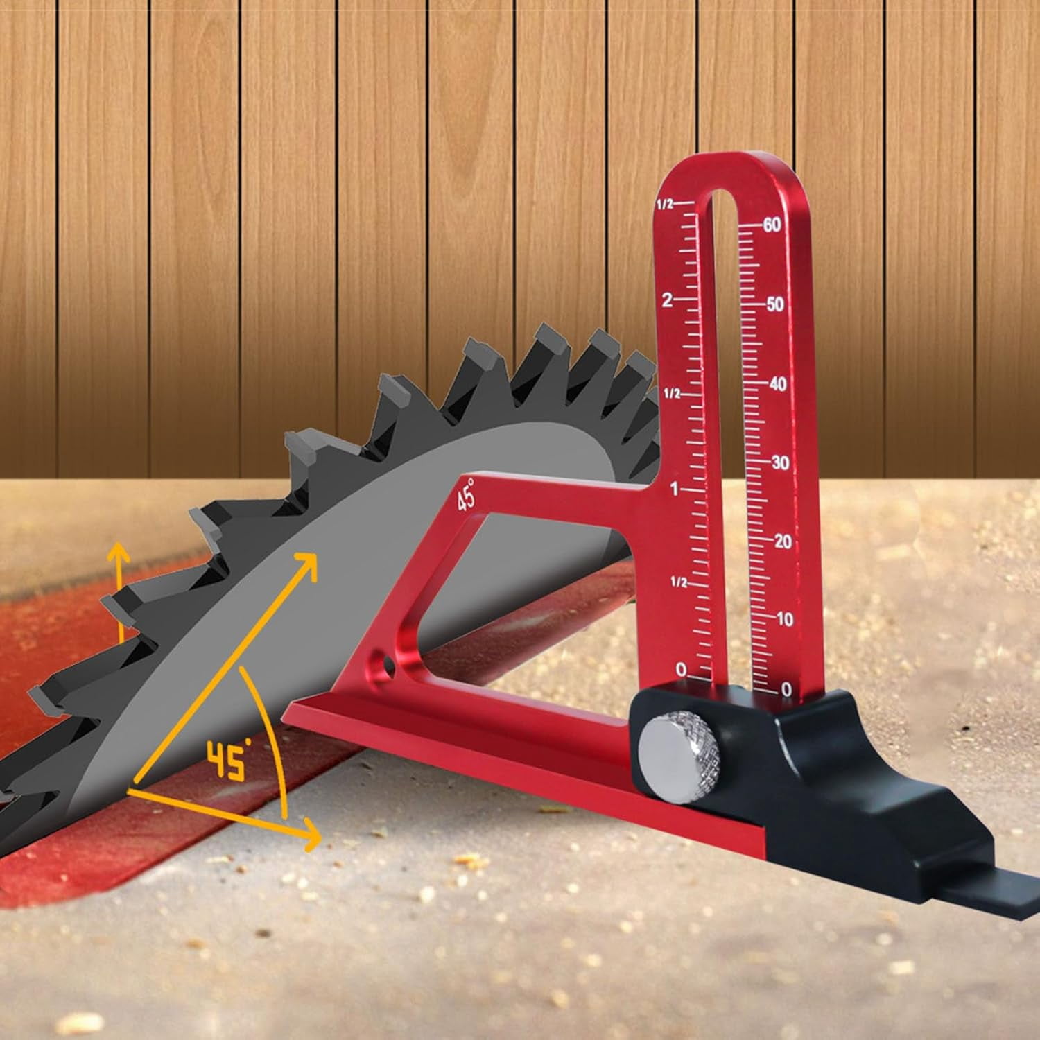 CATPAN Woodworking Height Gauge, 0 to 60mm 45° Tablesaw Depth Measuring Ruler, Woodworking Setting Gauge Depth Gauge for Router Table Drill, Table Saw