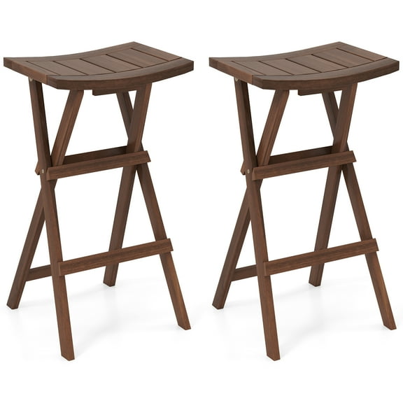Gymax Bar Stools Set of 2 30'' Folding Bar Height Stools w/ Saddle Seat & Footrest
