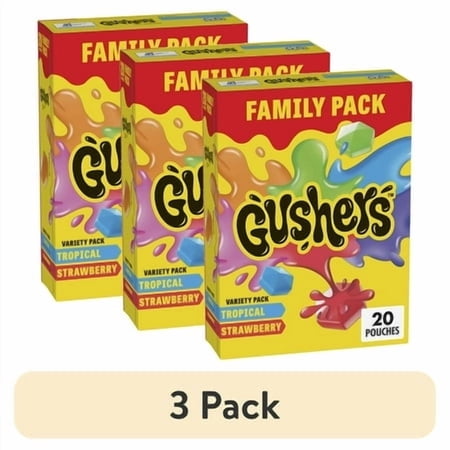 (3 pack) Gushers Gluten Free Tropical and Strawberry Fruit Flavored Snacks (20 Pouches)