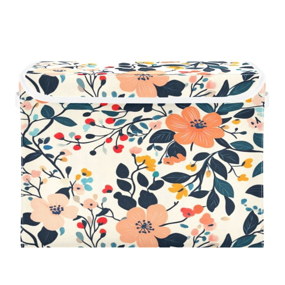 Storage Box With Lid 16.5x12.6x11.8In Foldable Stacked Household Storage Box Beautiful Pink Flowers
