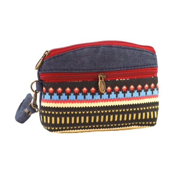 Minnieouse Monedero ligero y portátil con tarjetas de efectivo y llaves de tela de estilo étnico Monedero de tela Rojo - Viento étnico LQ Type3 NO3
