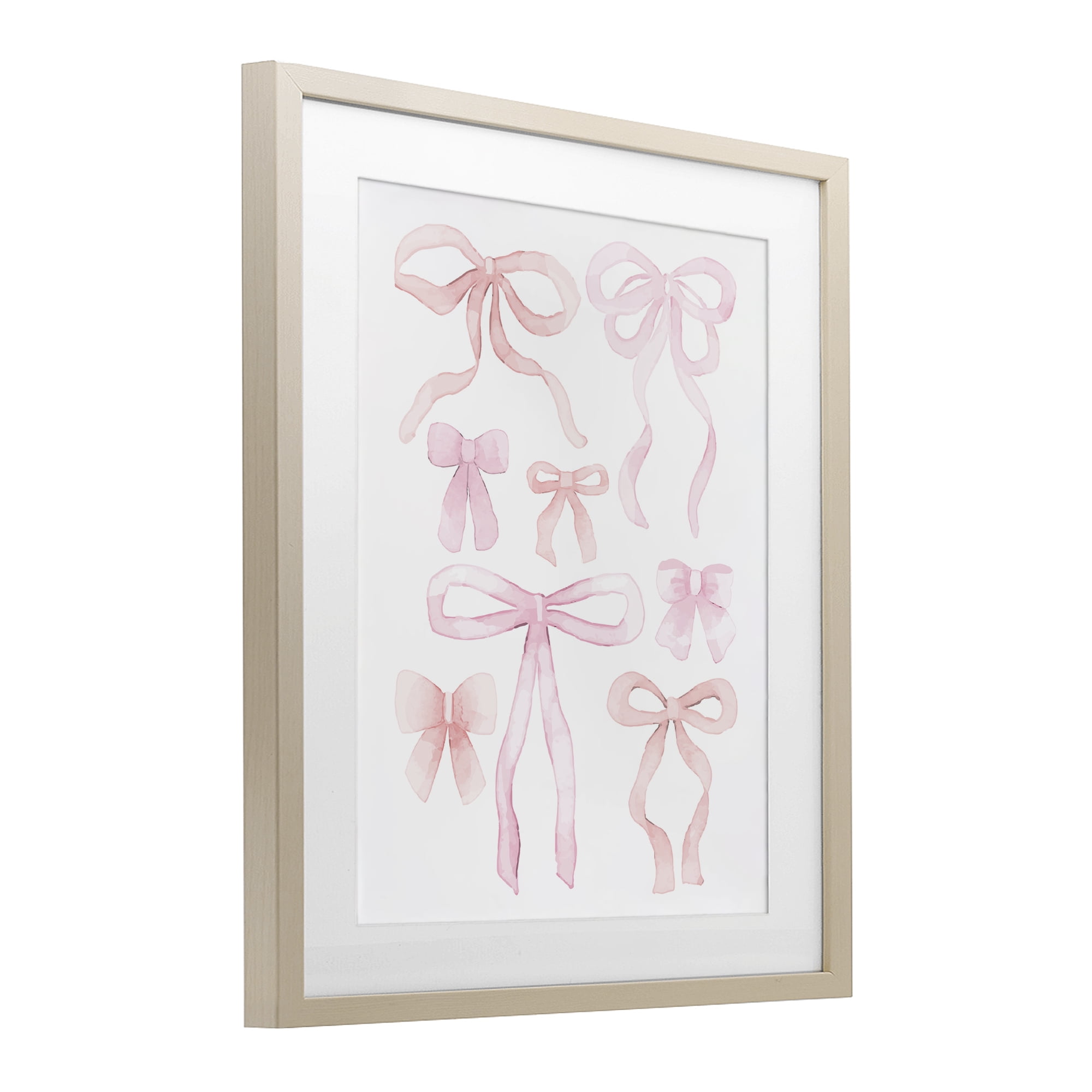 Feminine Chic Bows Birch Framed Print Under Glass, design by Kim Allen