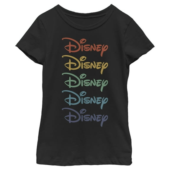 Girl's Disney Rainbow Stack Graphic Tee Black Medium