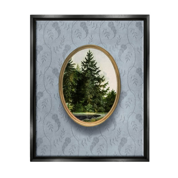 Vintage Woodland Tree View Border Landscape Graphic Art Jet Black Framed Art Print Wall Art