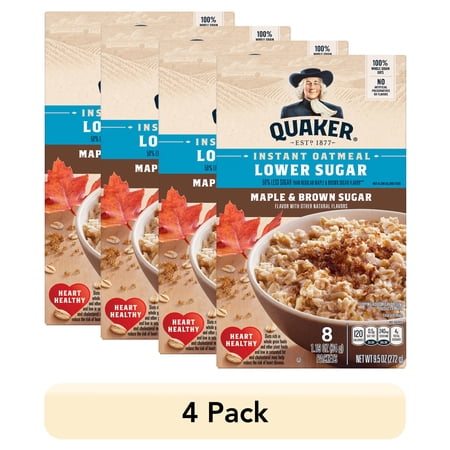 (4 pack) Quaker Instant Oatmeal, Maple & Brown Sugar, 1.19 oz, 8 Count Box