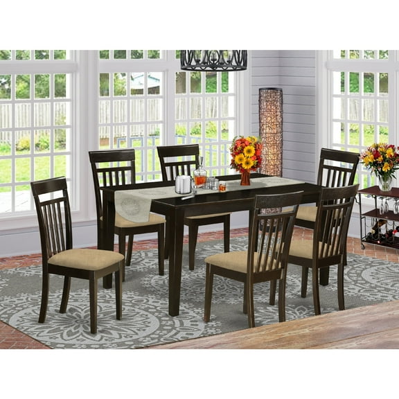 East West Furniture CAP7S-CAP-C 7 Piece Formal Dining Room Set-Table and 6 Dining Chairs