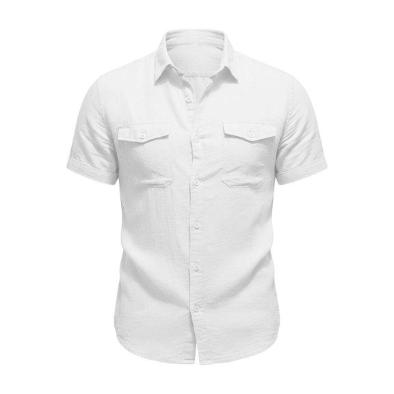 RUTAYY Men's Shirts Short Sleeve Solid Color Tops Breathable Comfort Button Down with Pocket Casual Everyday Wear Work Beach Blouse