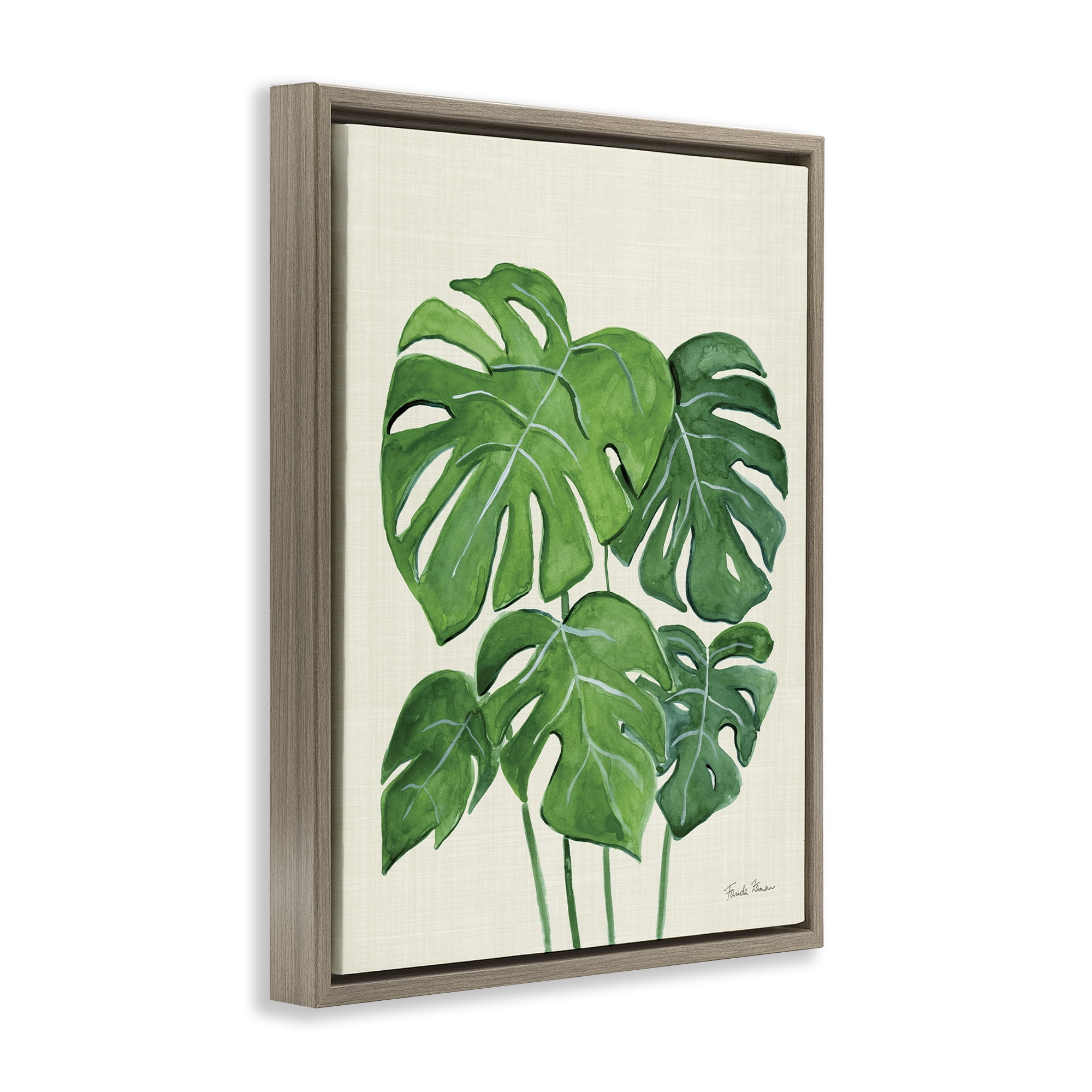 Stupell Industries Green Monstera Bundle Botanical & Floral Painting Brown Floater Framed Art Print Wall Art, 17 x 21