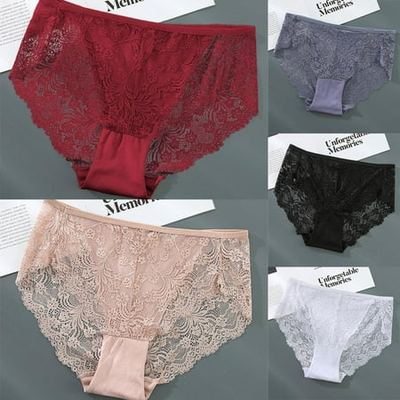 

5 Pack Women Lace Underwear Sexy Breathable Hipster Panties Stretch Seamless Bikini Briefs
