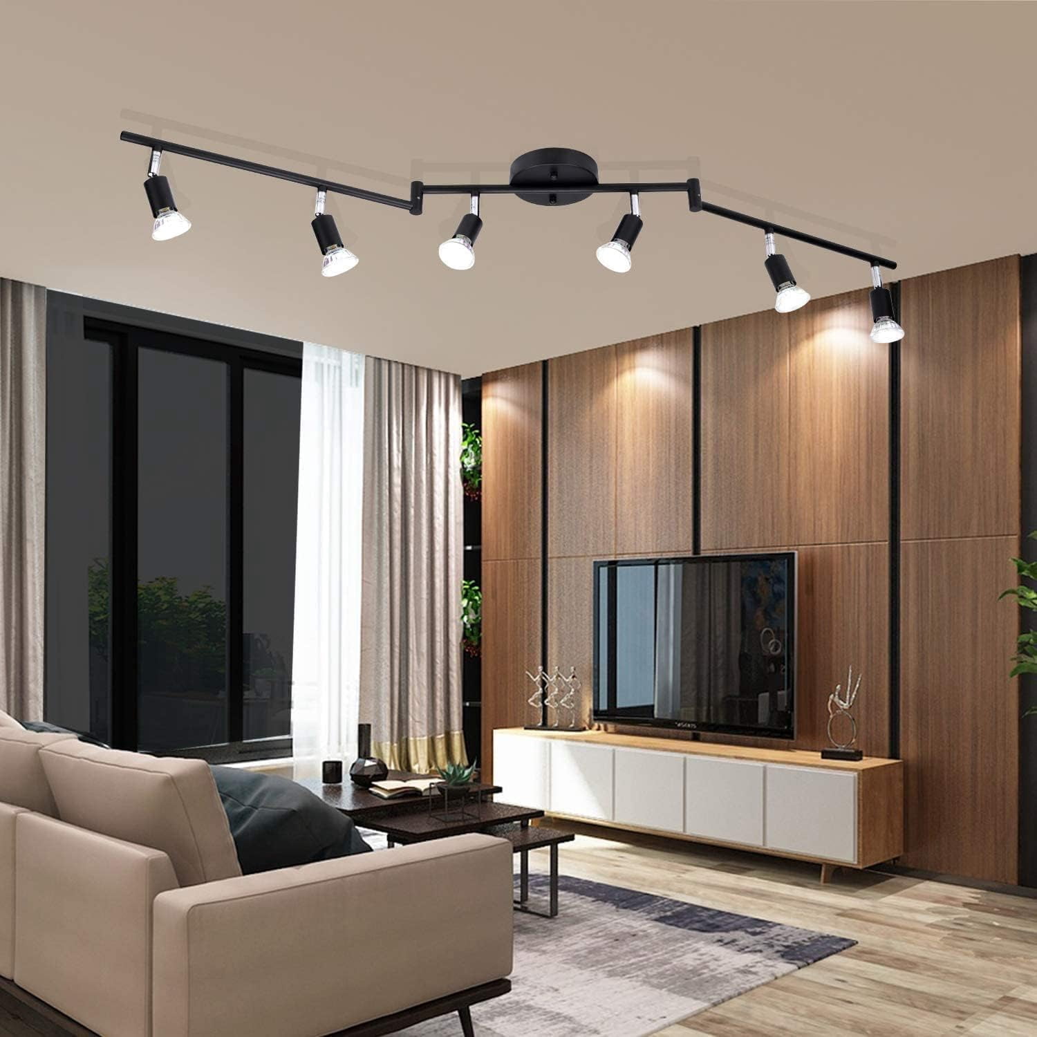 Aiboo Adjustable Dimmable Track Lighting Kit, Matt Black, 6-Light Ceiling Spot Fixtures for Kitchen & Hallway