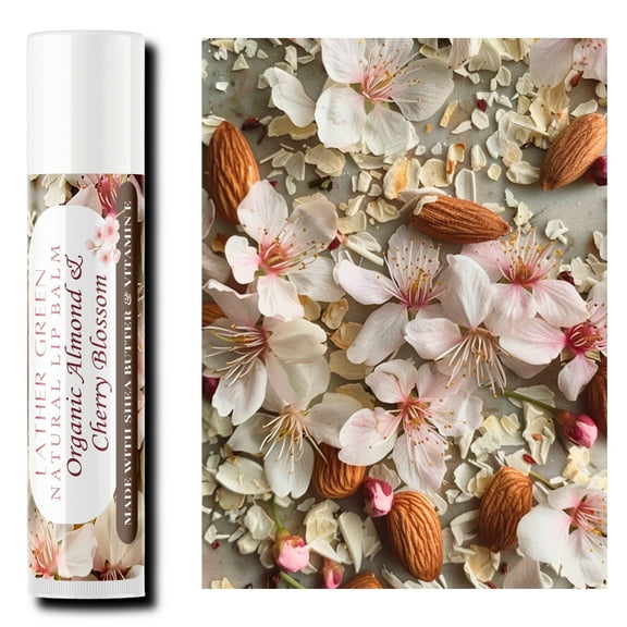 Organic Almond & Cherry Blossom Natural Lip Balm, Pack of 3 by LatherGreen