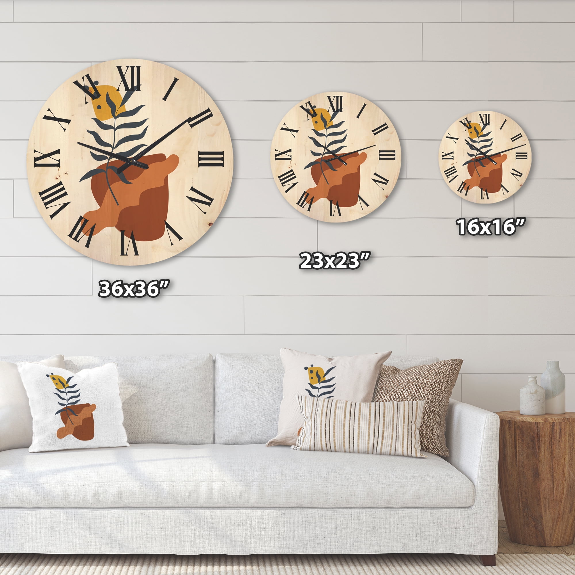 Designart 'Abstract Flowers Plants With Elementary Shapes VI' Modern Wood Wall Clock
