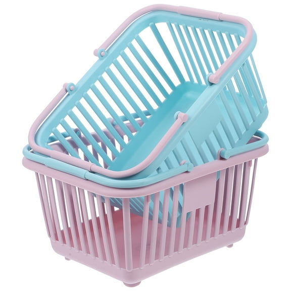 2Pcs Kids Supermarket Shopping Toy Baskets Handheld Storage Bins for Pretend Play and Sundries Organization