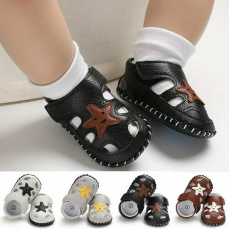 Newborn Baby Boys Soft Sole Leather Crib Shoes Anti-slip Sneaker Prewalker