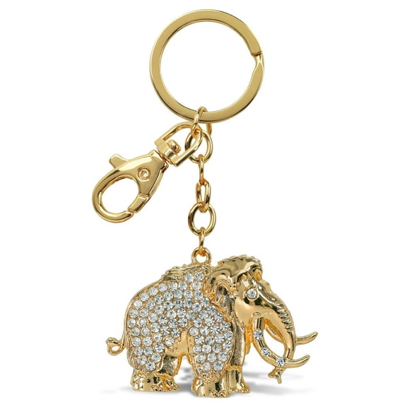 Aqua79 Mammoth Keychain - Gold 3D Sparkling Charm Rhinestones Fashionable Stylish Metal Alloy Durable Key Ring Bling Crystal Jewelry Accessory with Clasp for Key Chain, Bag, Purse, Backpack, Handbag