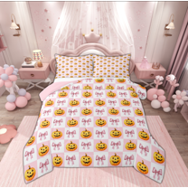 Manfei Girly Orange Pumpkin Full Size Comforter Sets, Princess Cute Bow-tie Bedding Comforter Set, Teens Girls Kids Reversible Bedding Sets, Ultra Soft Home Decor, 3-Piece