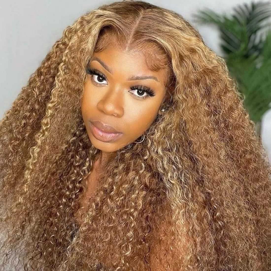Curly Honey Blonde Lace Front Wig Human Hair,13x4 Deep Curly Highlight  Ombre Brown to Blonde Frontal Wig for Black Women,Pre Plucked 10A Brazilian  Remy Hair Colored Wig with Baby Hair 150% Density