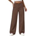 thumbnail image 5 of Spazoro Girls Wide Leg Pants with Pockets, Button Closure Solid Color Stretchy Loose Fit High Waist Faux Denim Casual Trousers Brown Size 9-10, 5 of 9