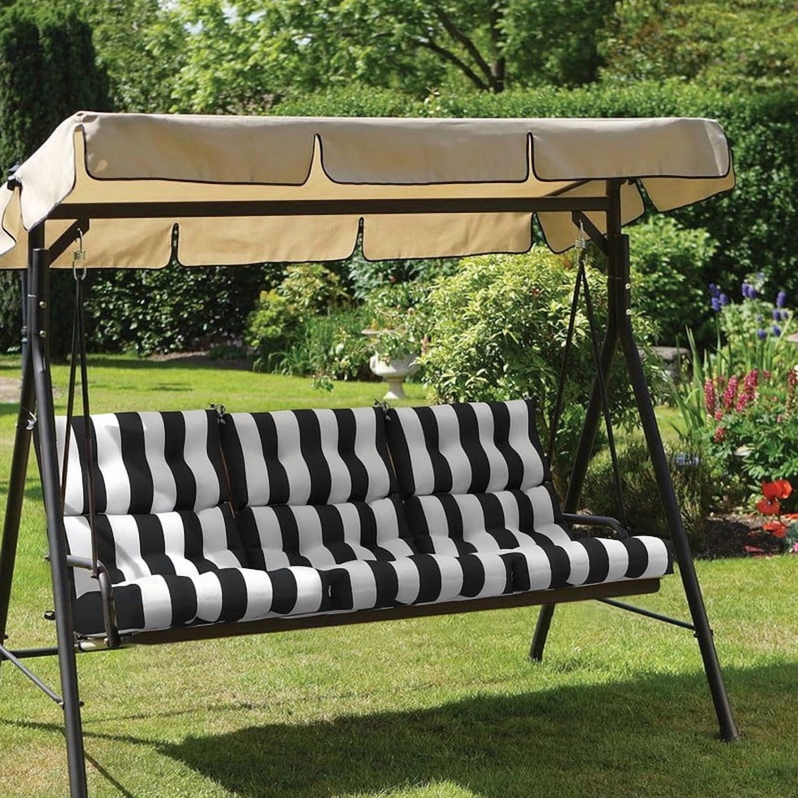 Outdoor High back patio chair cushions, rocking chair cushion set of 2, Waterproof lawn chair cushions with Ties, Seat cushions and Back cushions for Indoor and Outdoor（Black and white）