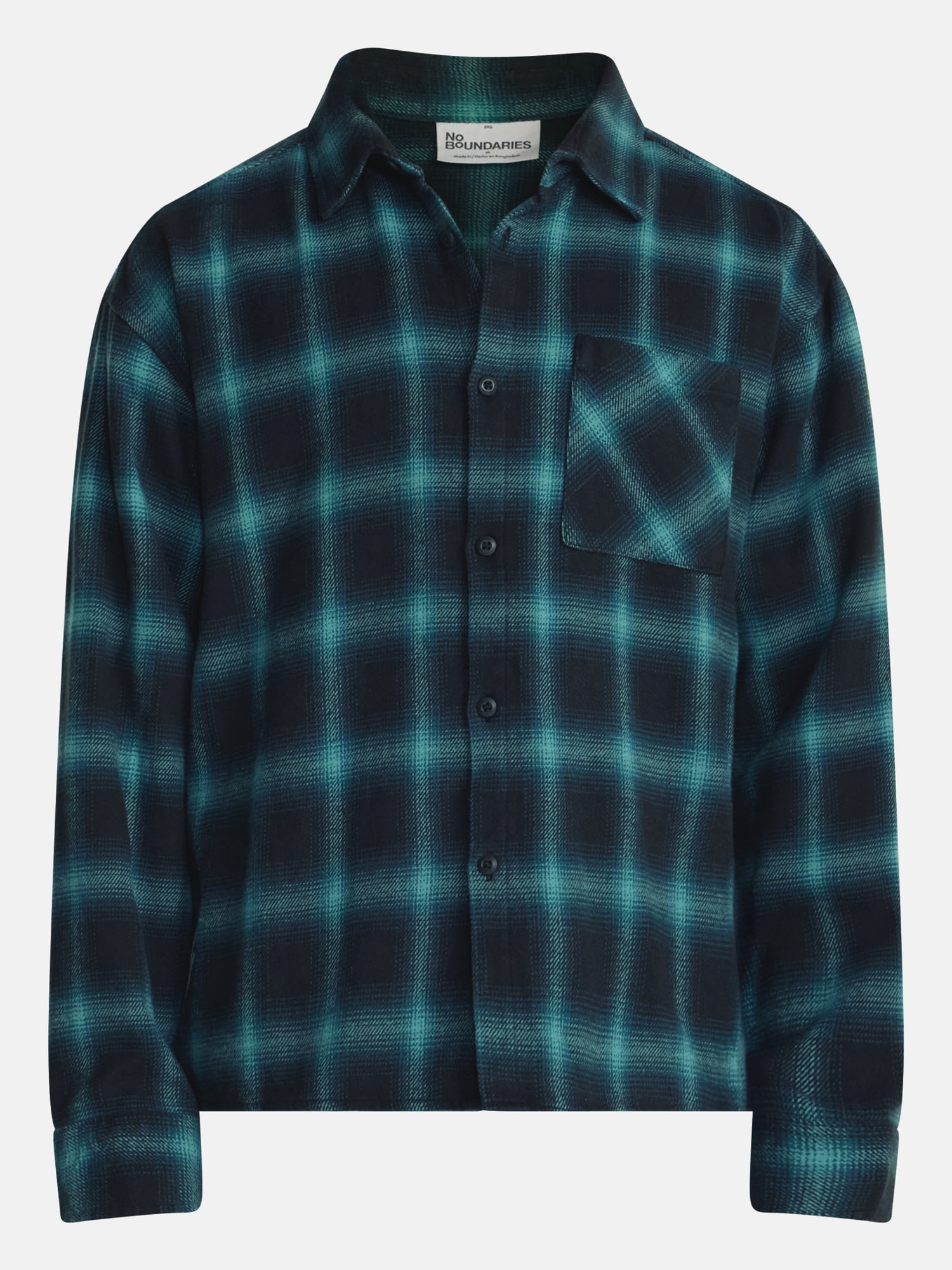 No Boundaries Boxy Cotton Plaid Flannel with Long Sleeves, Men's and Big Men's XS-4XLT