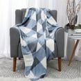 thumbnail image 2 of Unique Bargains Plush Buffalo Reversible Plaid Flannel Fleece Blanket, Twin, Blue White, 2 of 8