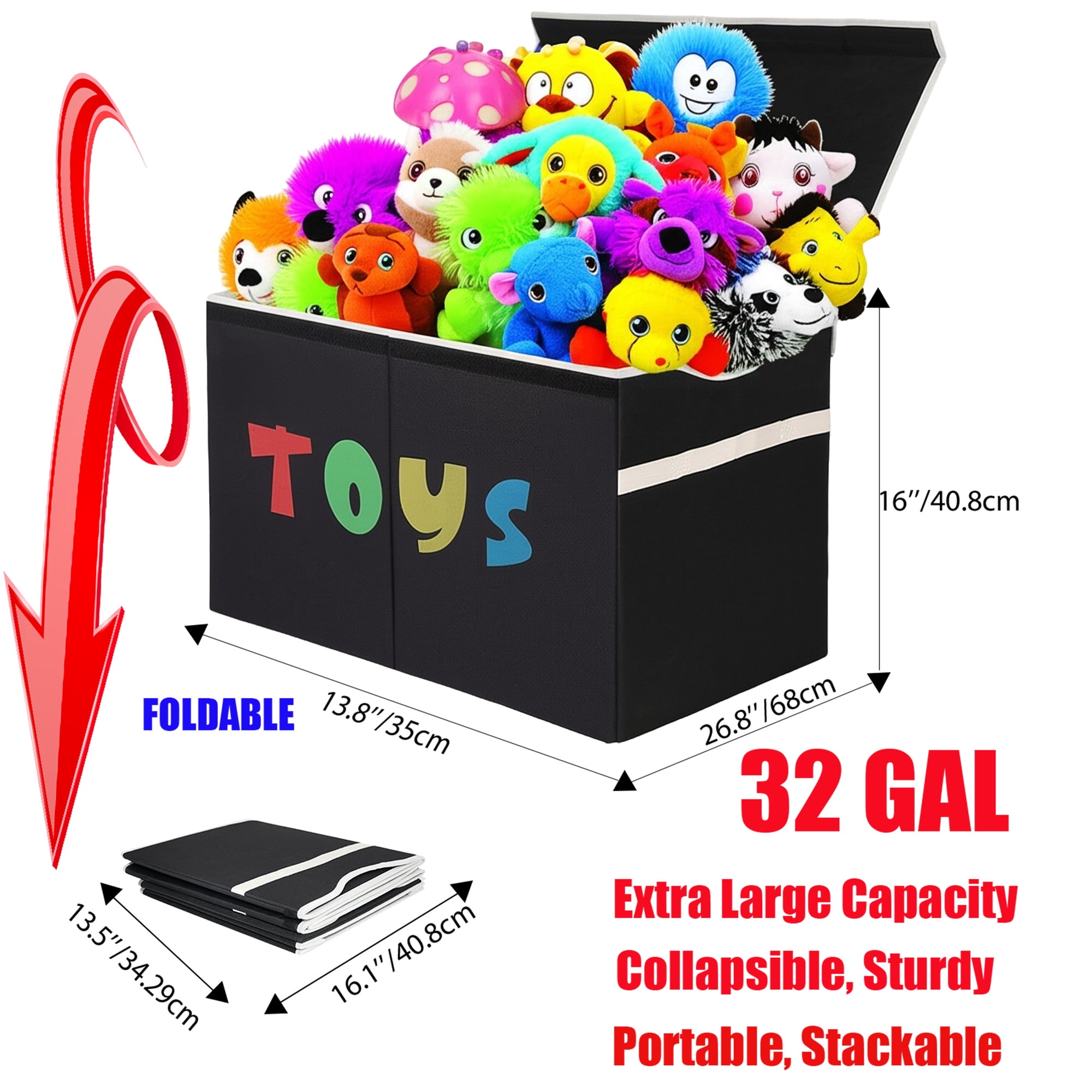 VICTORICH Extra Large Child Collapsible Toy Storage Fabric 32 gal Kids Room Toy Chests, Black