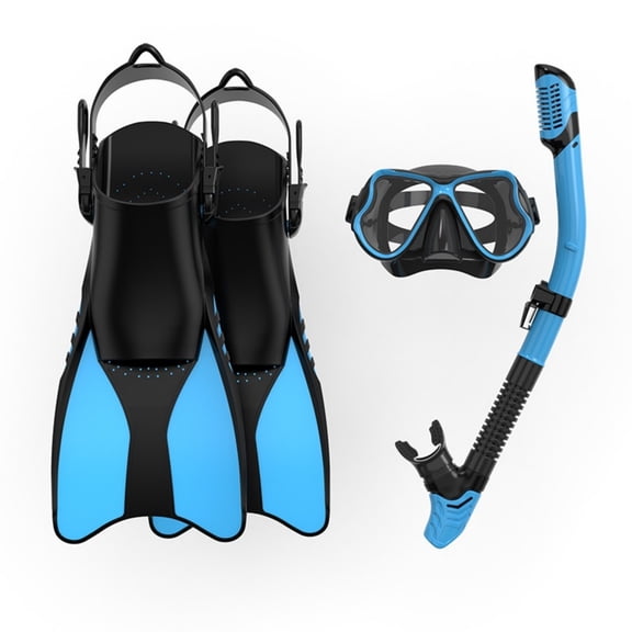 GKV Adults' 3-in-1 Snorkel Set – Panoramic Anti-Fog Mask, Dry Top Snorkel & Adjustable Fins for Snorkeling & Diving
