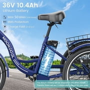 MOONCOOL 24/26 Electric Tricycle for Adults, 700W Peak Motor,7 Speeds Electric Trike w/ 36V 10.4Ah Removable lithium battery,3 Wheels Unisex Electric Bikes,16MPH,40Miles