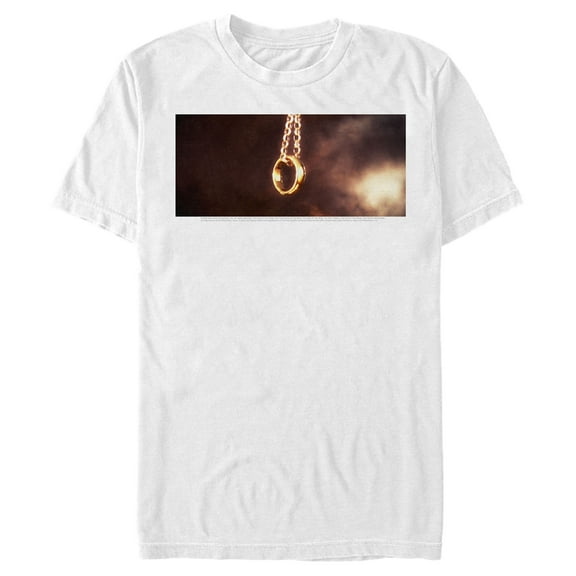 Men's The Lord of the Rings Fellowship of the Ring Dangling Ring  Graphic Tee White 2X Large