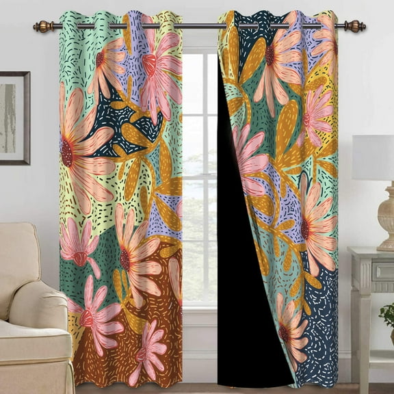 MIZHONA Boho Floral Blackout Curtains for Living Room Colorful Window Curtains Set of 2,52"x96"