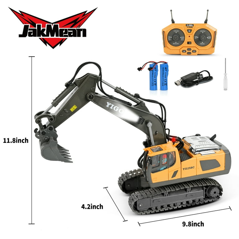 JakMean 11 Channel Remote Control Excavator Rechargeable RC Construction Toy with Lights Sounds for Kids 3 12 Walmart
