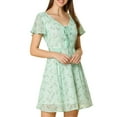 thumbnail image 6 of INSPIRE CHIC Women's Floral V Neck Flare Short Sleeve Lace-up Zipper Chiffon Dress M Light Green, 6 of 9