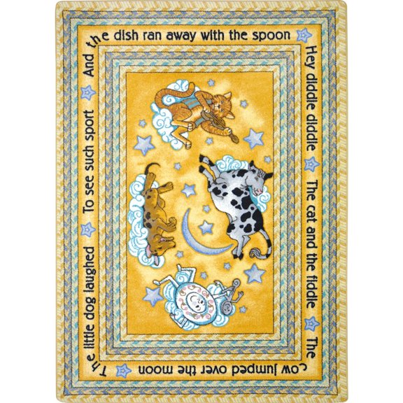 Joy Carpets Kid Essentials Hey Diddle Diddle 5'4" x 7'8" Area Rug in Color Yellow