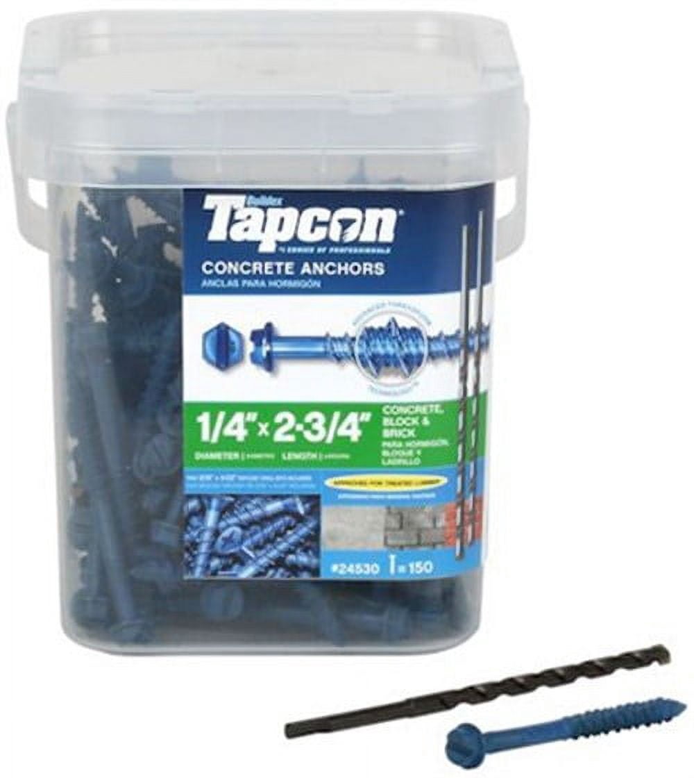 Tapcon 1/4 x 2-3/4 Inch Blue Hex Head Concrete Anchors, 150 PCS