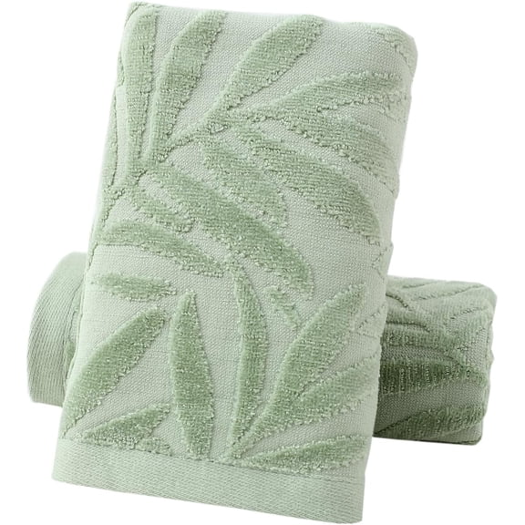 MORAVE Set of 2 Leaf Pattern 100% Cotton Hand Towels, Absorbent Soft Decorative Towel for Bathroom