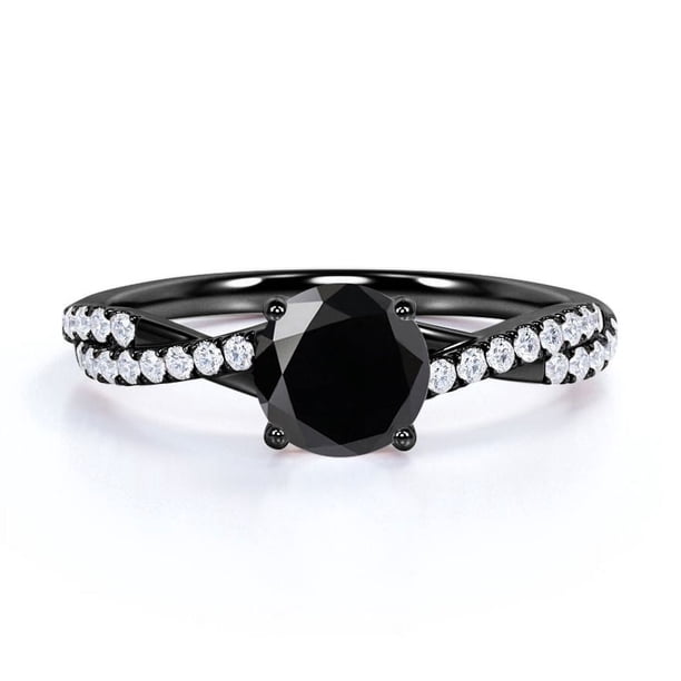 JeenMata Anillo de Compromiso con Punta de Diamante Negro y Moissanita Creados en Laboratorio de 1 Ct con Detalles Pavé y Diseño Infinito