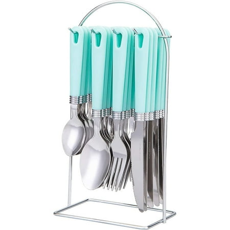 

25 Piece Stainless Steel Flatware Set With Hanging Caddy (Green 25-Piece)