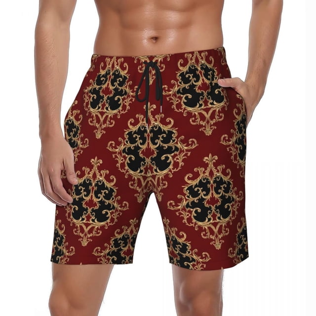 Baroque Print Board Shorts Summer Blue and Gold Board Short Pants Man Fast Dry Hawaii Printed Large Size Swim Trunks
