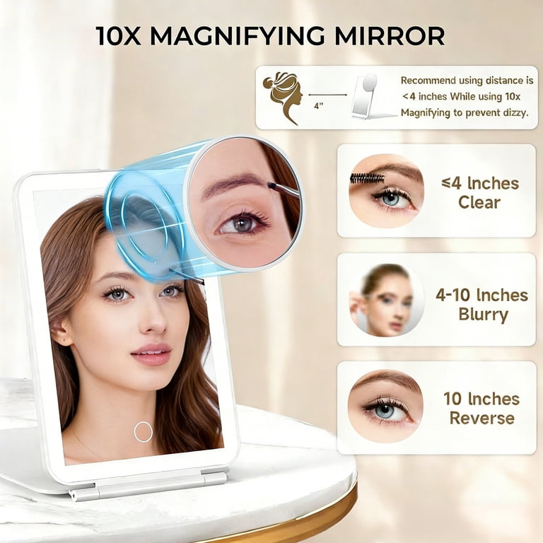 Folding Makeup Mirror, 72 LEDs, USB Rechargeable, White photo 5
