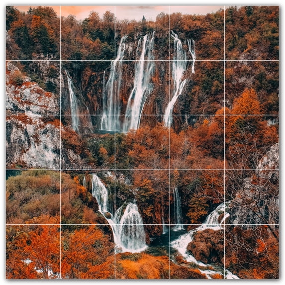 Picture-Tiles.com: Waterfalls Ceramic Tile Wall Mural WAL501091-55M. 30"W x 30"H using (25) 6" x 6" Ceramic Tiles-Satin Finish