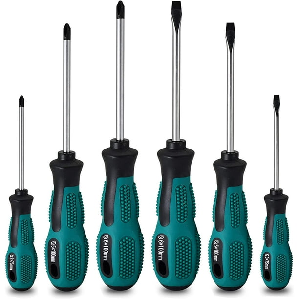 Set of 6 chrome vanadium heavy duty magnetic screwdrivers with 3