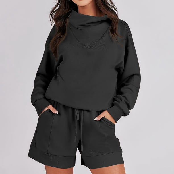 Conjunto de sudaderas y pantalones cortos de ocio para mujer, conjunto de 2 piezas a juego, traje de chándal